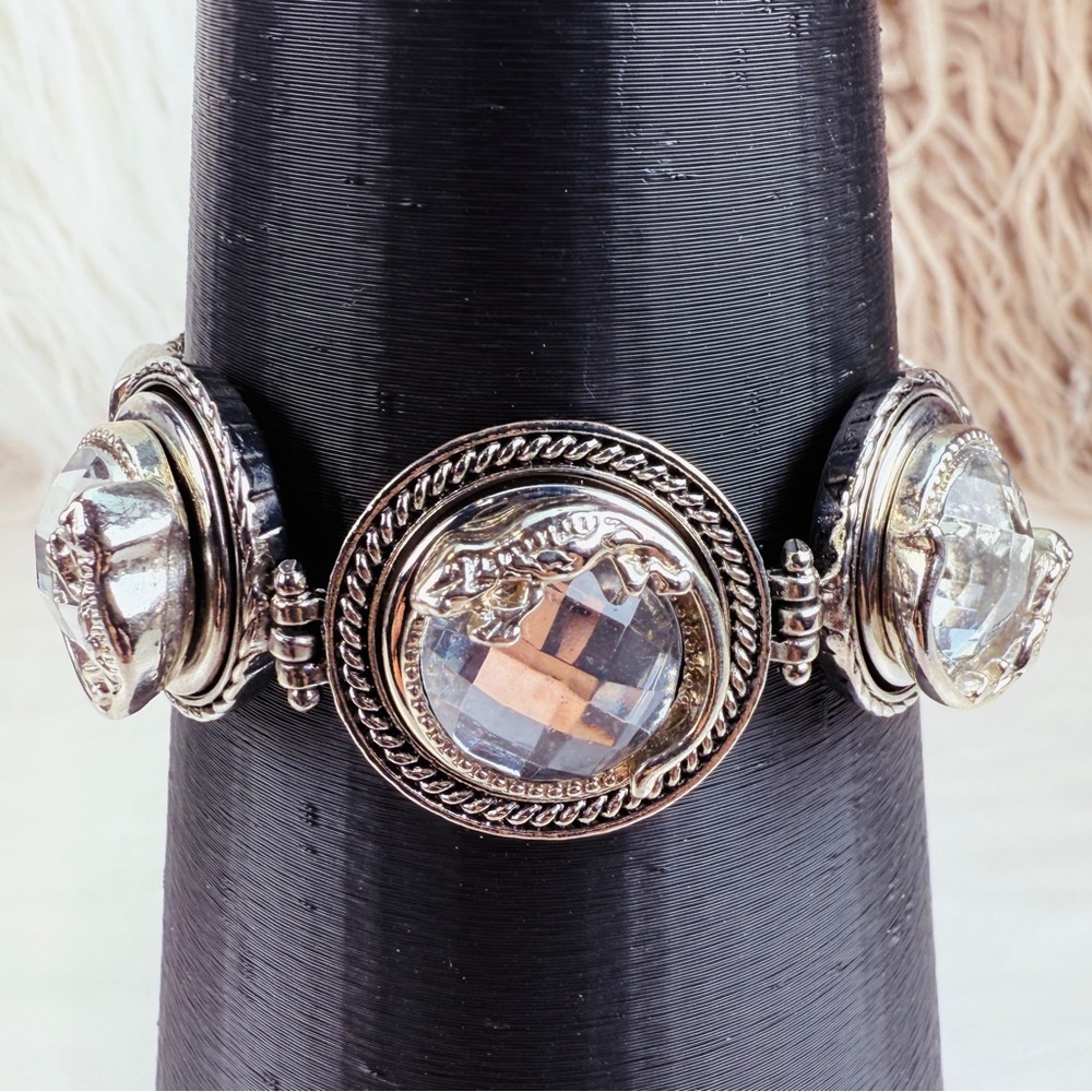 Beautiful Silvertone Button Snap Bracelet With To… - image 1